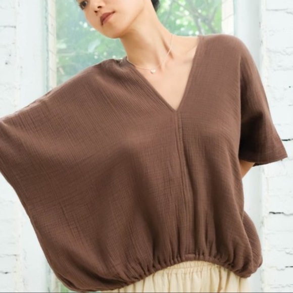 yana k Tops - Yana K Brown Textured Batwing Poncho Terry Cotton Gauze Top Small